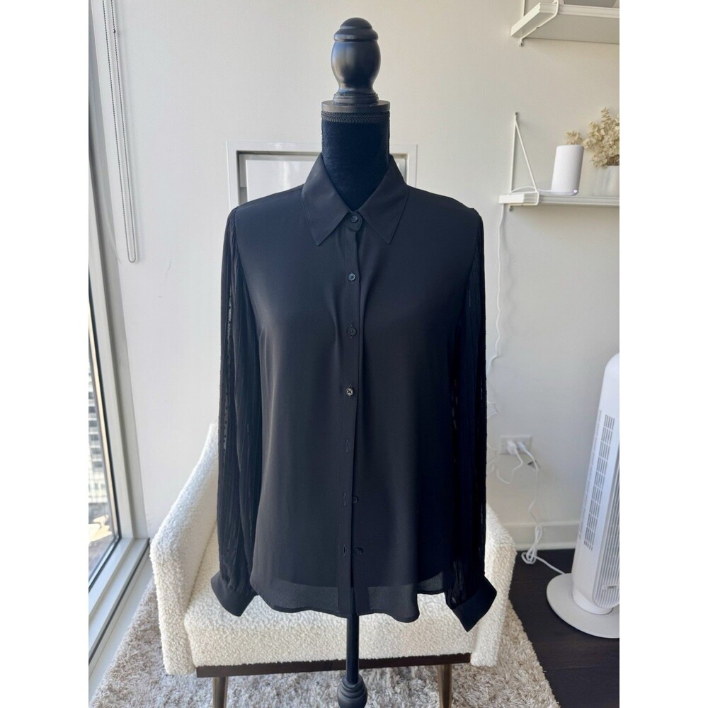 Express Black Button Front Pleated Long Sleeve Blouse Size Medium NEW!